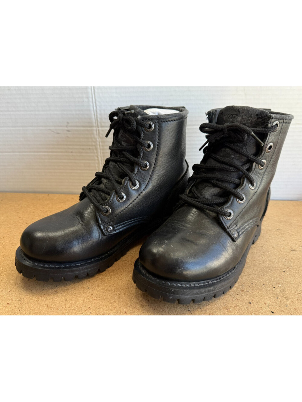 VTG Womens Sz 6.5 Skechers Black Leather Lace Up Combat Boots